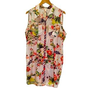 Cyrene Anthropologie Sleeveless Floral Mini Dress Tunic Size XL Resort Beach